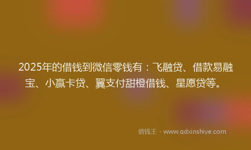 2025年的借钱到微信零钱有：飞融贷、借款易融宝、小赢卡贷、翼支付甜橙借钱、星愿贷等。
