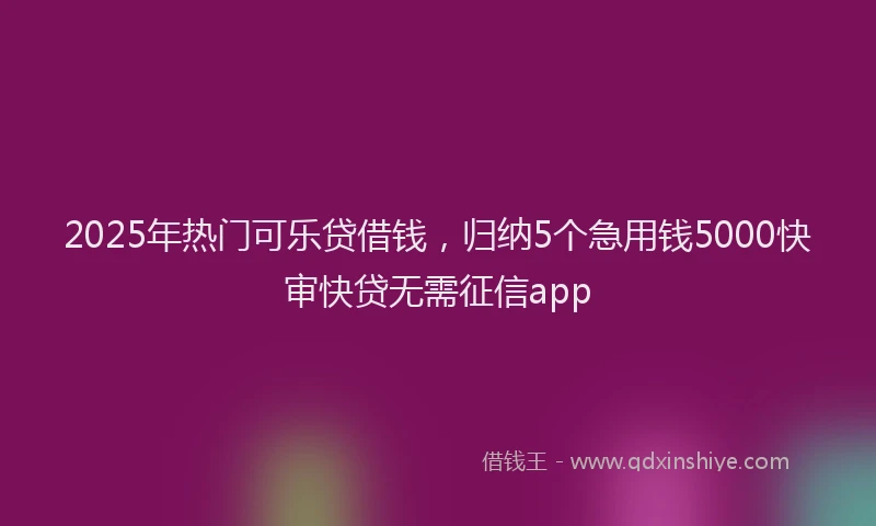 2025年热门可乐贷借钱，归纳5个急用钱5000快审快贷无需征信app