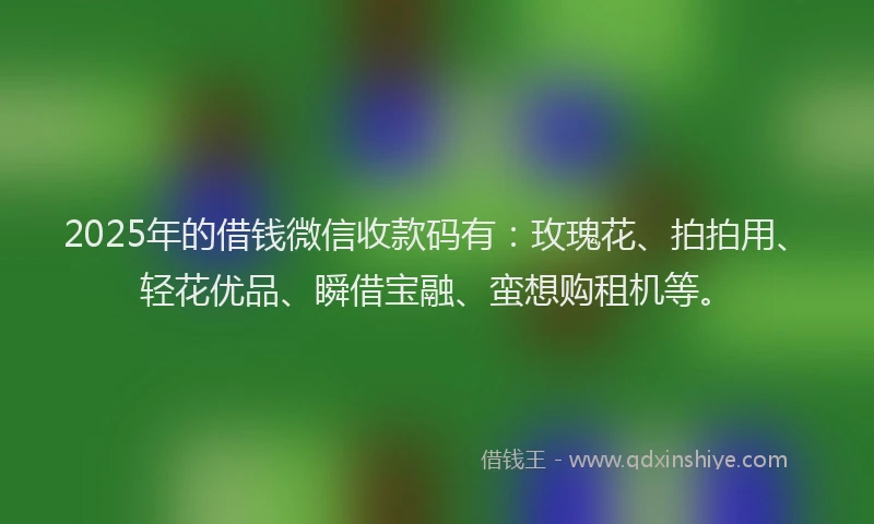 2025年的借钱微信收款码有：玫瑰花、拍拍用、轻花优品、瞬借宝融、蛮想购租机等。