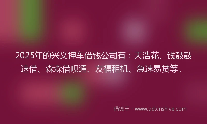 2025年的兴义押车借钱公司有：天浩花、钱鼓鼓速借、森森借呗通、友福租机、急速易贷等。
