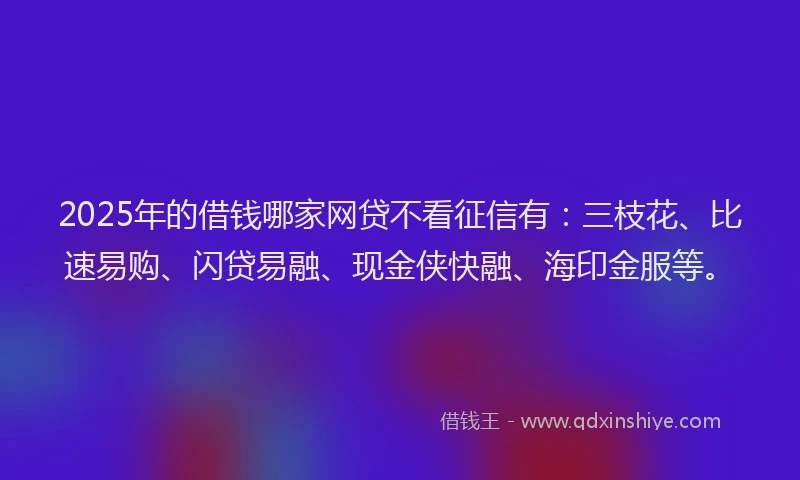 2025年的借钱哪家网贷不看征信有：三枝花、比速易购、闪贷易融、现金侠快融、海印金服等。
