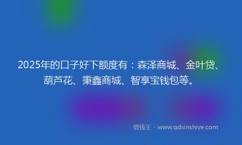 2025年的口子好下额度有：森泽商城、金叶贷、葫芦花、秉鑫商城、智享宝钱包等。