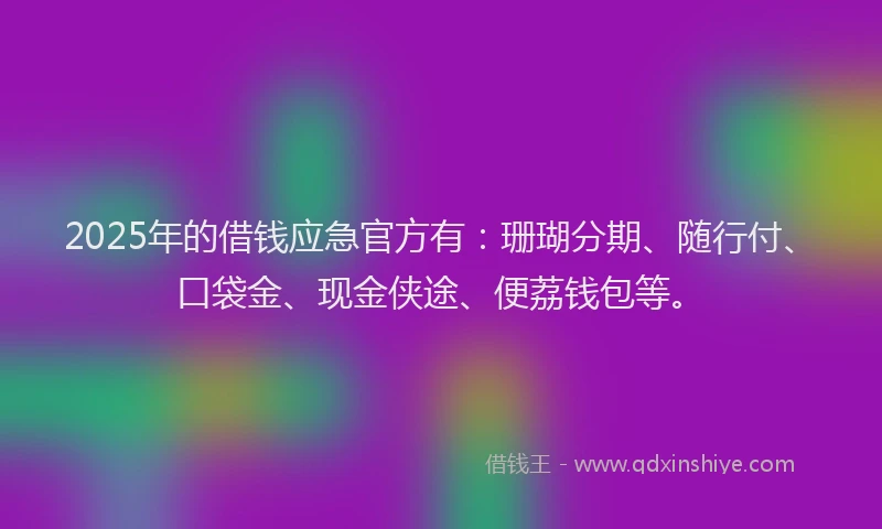 2025年的借钱应急官方有：珊瑚分期、随行付、口袋金、现金侠途、便荔钱包等。