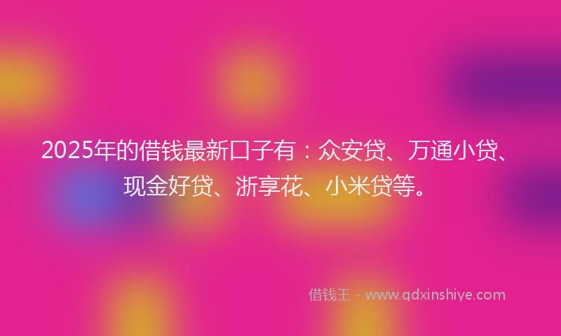 2025年的借钱最新口子有：众安贷、万通小贷、现金好贷、浙享花、小米贷等。