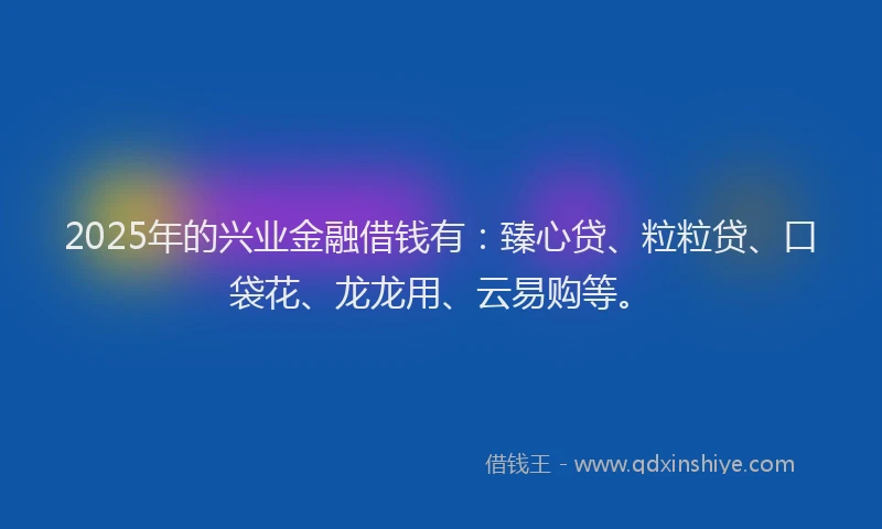 2025年的兴业金融借钱有：臻心贷、粒粒贷、口袋花、龙龙用、云易购等。