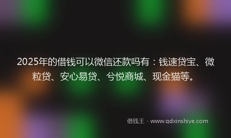 2025年的借钱可以微信还款吗有：钱速贷宝、微粒贷、安心易贷、兮悦商城、现金猫等。