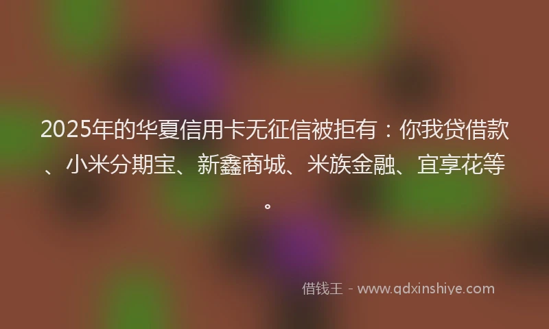 2025年的华夏信用卡无征信被拒有：你我贷借款、小米分期宝、新鑫商城、米族金融、宜享花等。