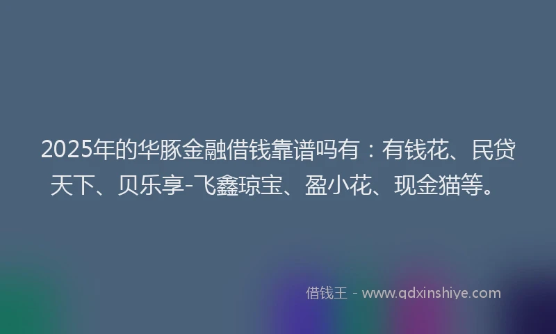 2025年的华豚金融借钱靠谱吗有：有钱花、民贷天下、贝乐享-飞鑫琼宝、盈小花、现金猫等。