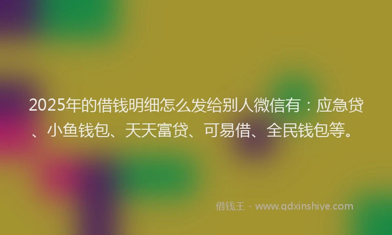 2025年的借钱明细怎么发给别人微信有：应急贷、小鱼钱包、天天富贷、可易借、全民钱包等。