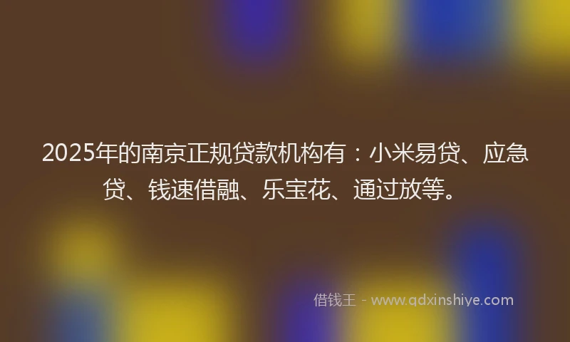 2025年的南京正规贷款机构有：小米易贷、应急贷、钱速借融、乐宝花、通过放等。