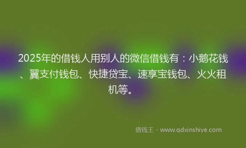 2025年的借钱人用别人的微信借钱有：小鹅花钱、翼支付钱包、快捷贷宝、速享宝钱包、火火租机等。