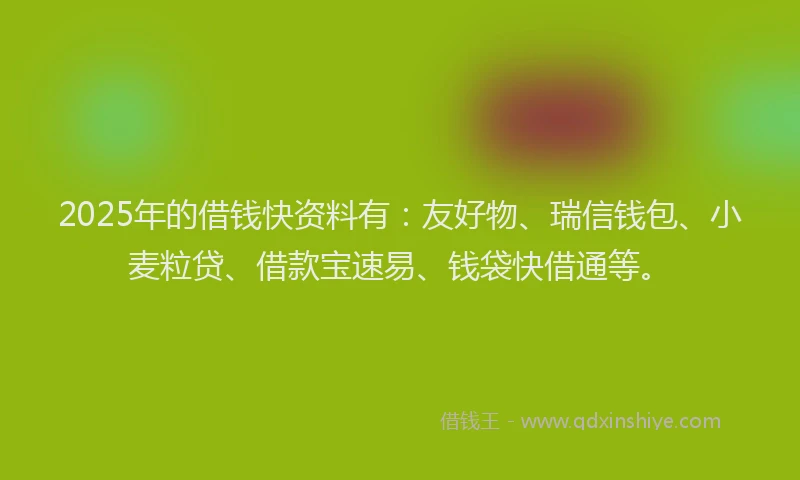 2025年的借钱快资料有：友好物、瑞信钱包、小麦粒贷、借款宝速易、钱袋快借通等。
