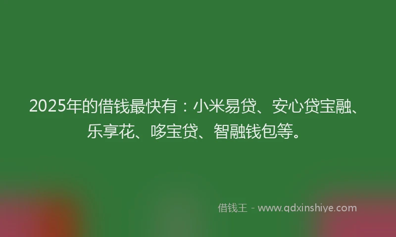 2025年的借钱最快有：小米易贷、安心贷宝融、乐享花、哆宝贷、智融钱包等。