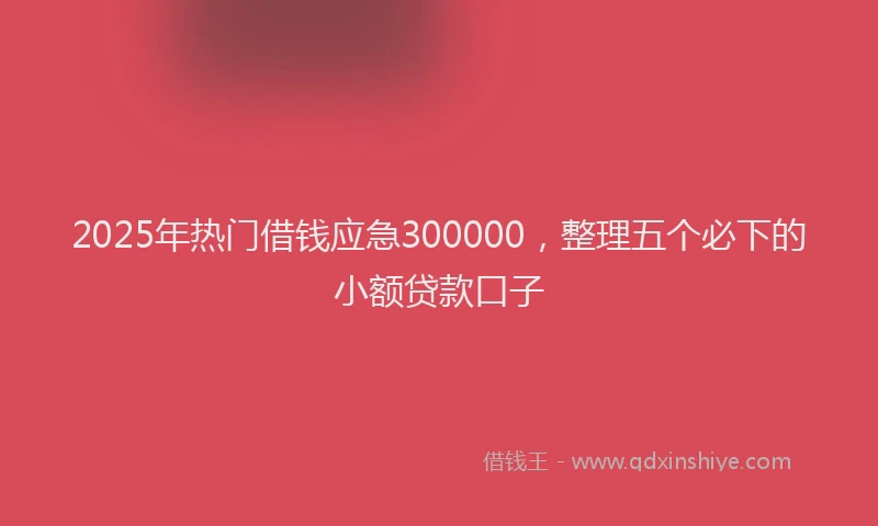 2025年热门借钱应急300000，整理五个必下的小额贷款口子