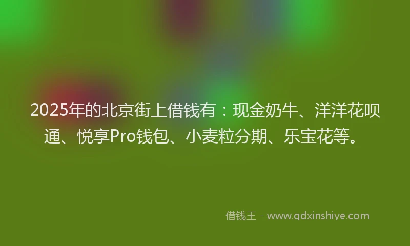 2025年的北京街上借钱有：现金奶牛、洋洋花呗通、悦享Pro钱包、小麦粒分期、乐宝花等。