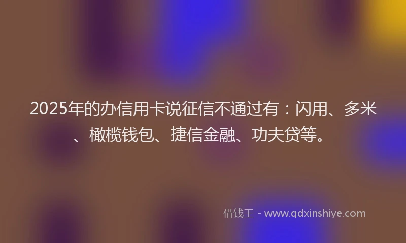 2025年的办信用卡说征信不通过有：闪用、多米、橄榄钱包、捷信金融、功夫贷等。