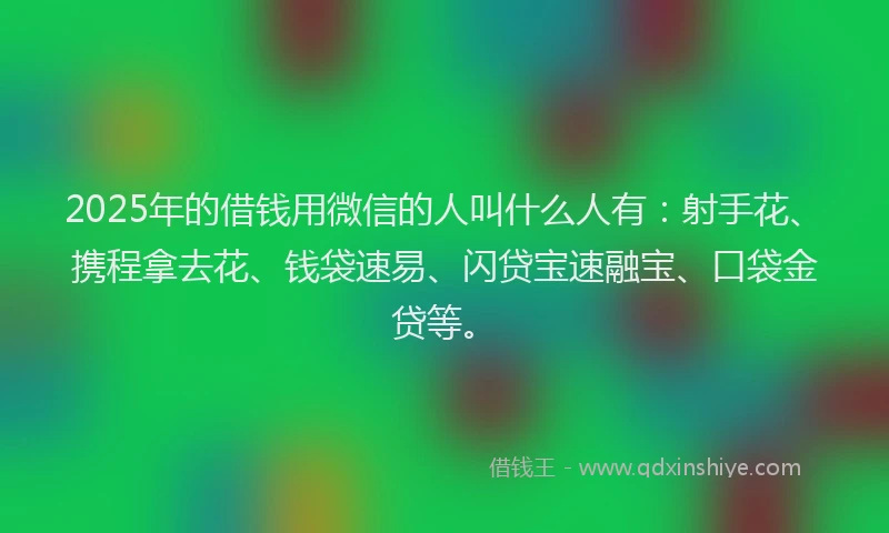 2025年的借钱用微信的人叫什么人有：射手花、携程拿去花、钱袋速易、闪贷宝速融宝、口袋金贷等。