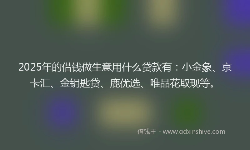 2025年的借钱做生意用什么贷款有：小金象、京卡汇、金钥匙贷、鹿优选、唯品花取现等。