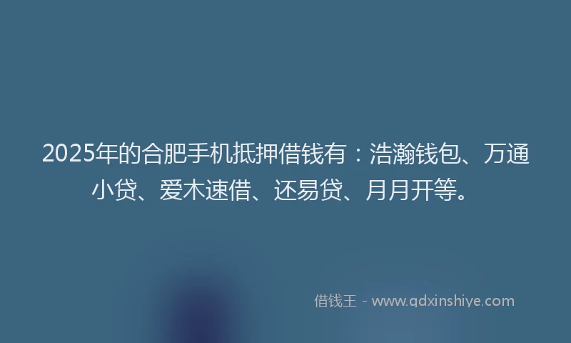 2025年的合肥手机抵押借钱有：浩瀚钱包、万通小贷、爱木速借、还易贷、月月开等。