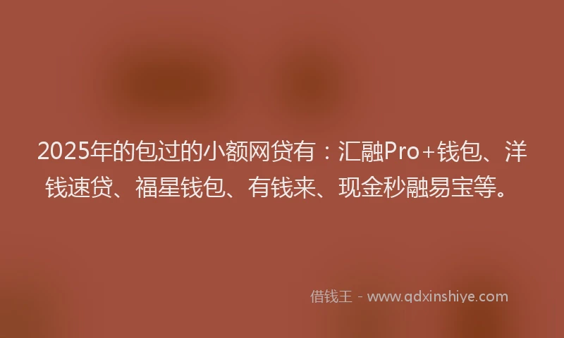 2025年的包过的小额网贷有：汇融Pro+钱包、洋钱速贷、福星钱包、有钱来、现金秒融易宝等。