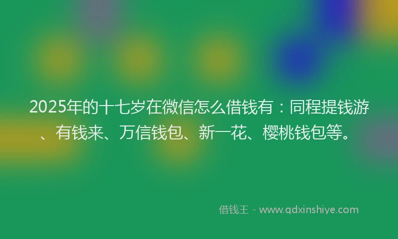 2025年的十七岁在微信怎么借钱有：同程提钱游、有钱来、万信钱包、新一花、樱桃钱包等。