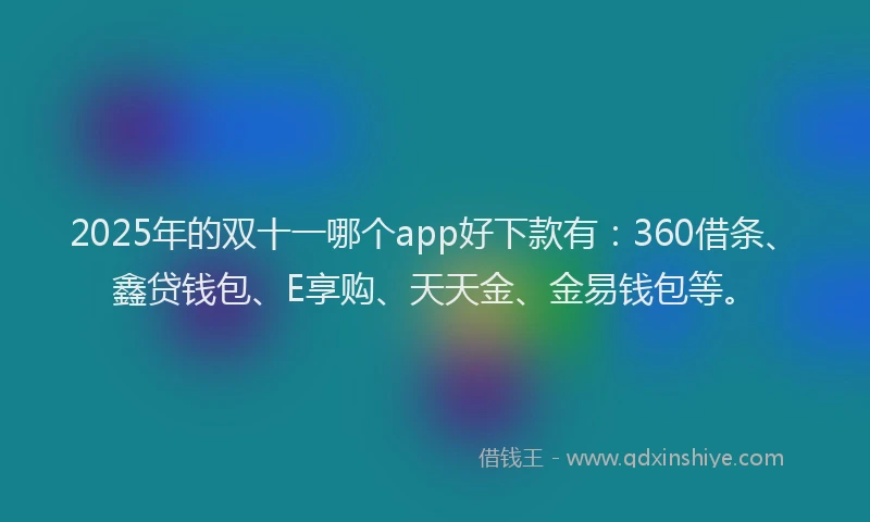 2025年的双十一哪个app好下款有：360借条、鑫贷钱包、E享购、天天金、金易钱包等。