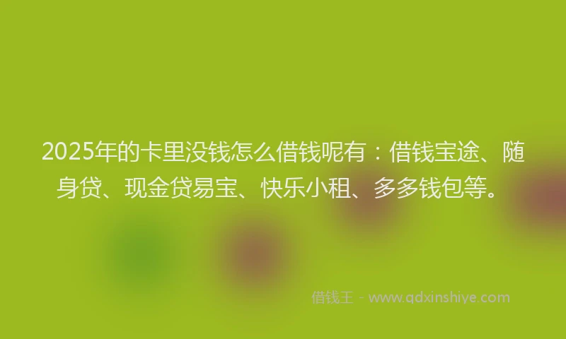 2025年的卡里没钱怎么借钱呢有：借钱宝途、随身贷、现金贷易宝、快乐小租、多多钱包等。