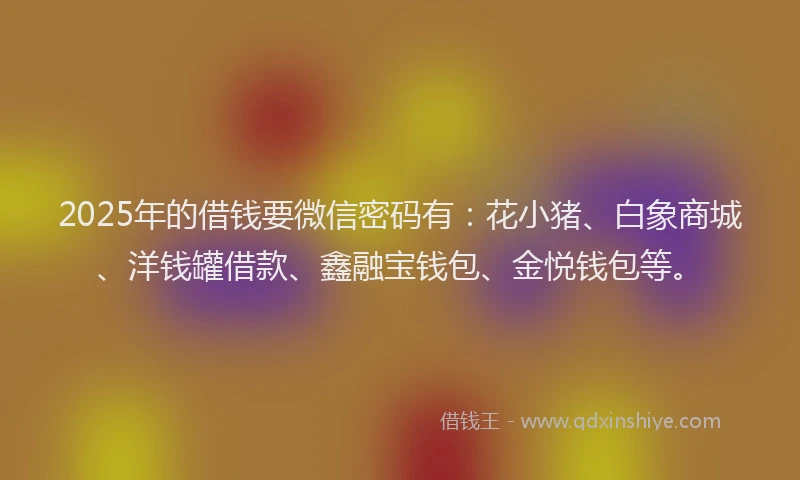 2025年的借钱要微信密码有：花小猪、白象商城、洋钱罐借款、鑫融宝钱包、金悦钱包等。
