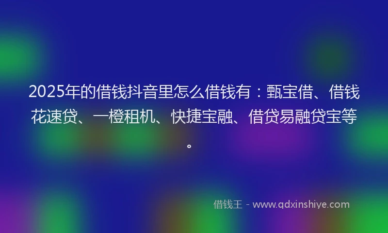 2025年的借钱抖音里怎么借钱有：甄宝借、借钱花速贷、一橙租机、快捷宝融、借贷易融贷宝等。