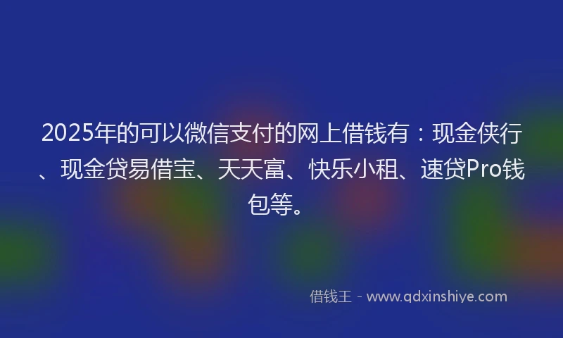 2025年的可以微信支付的网上借钱有：现金侠行、现金贷易借宝、天天富、快乐小租、速贷Pro钱包等。