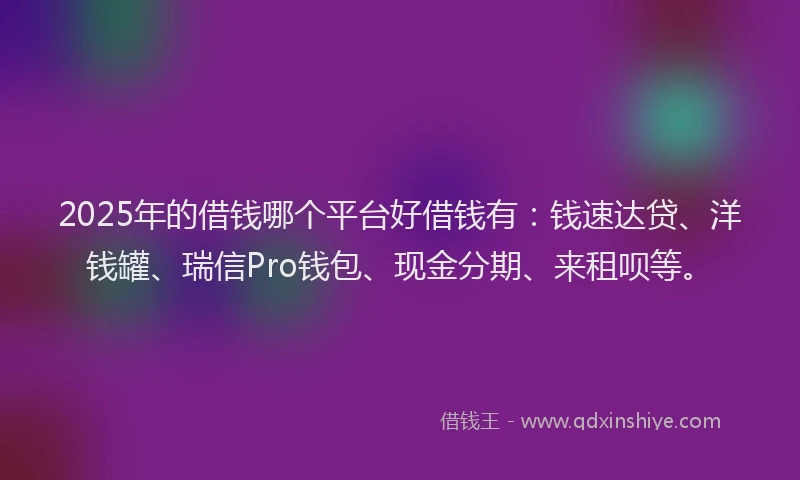 2025年的借钱哪个平台好借钱有：钱速达贷、洋钱罐、瑞信Pro钱包、现金分期、来租呗等。