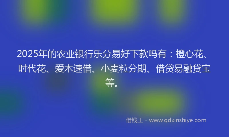 2025年的农业银行乐分易好下款吗有：橙心花、时代花、爱木速借、小麦粒分期、借贷易融贷宝等。