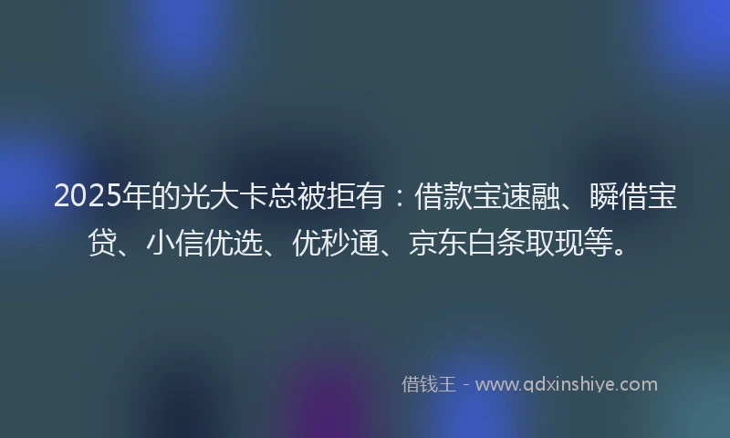 2025年的光大卡总被拒有：借款宝速融、瞬借宝贷、小信优选、优秒通、京东白条取现等。
