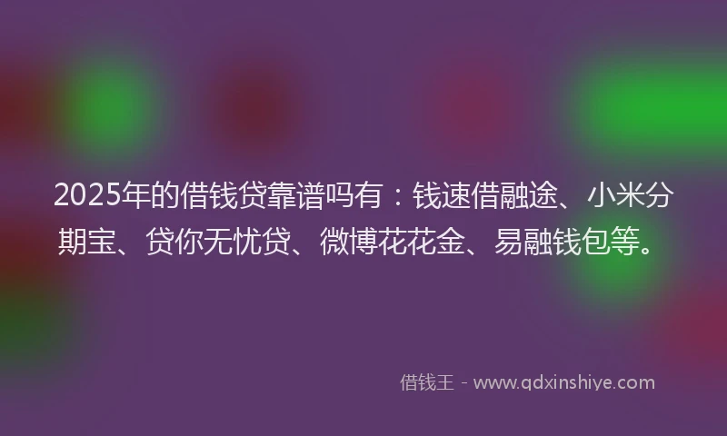 2025年的借钱贷靠谱吗有：钱速借融途、小米分期宝、贷你无忧贷、微博花花金、易融钱包等。
