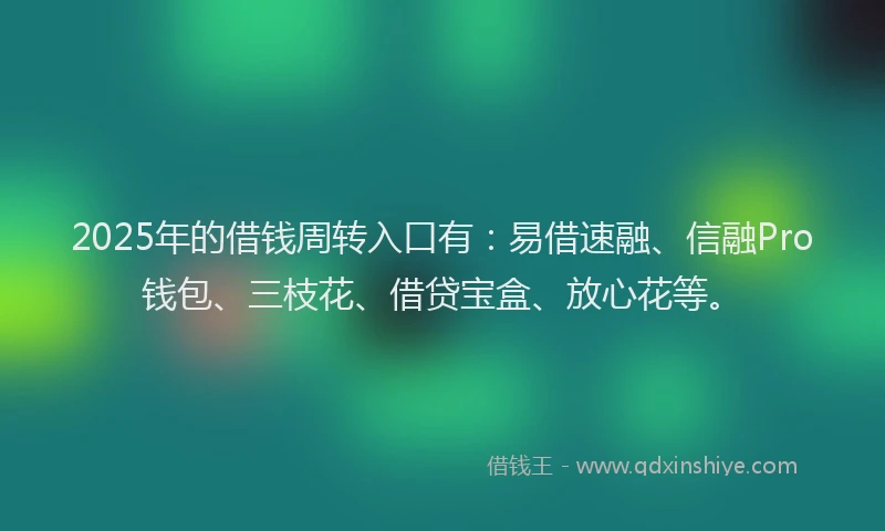 2025年的借钱周转入口有：易借速融、信融Pro钱包、三枝花、借贷宝盒、放心花等。