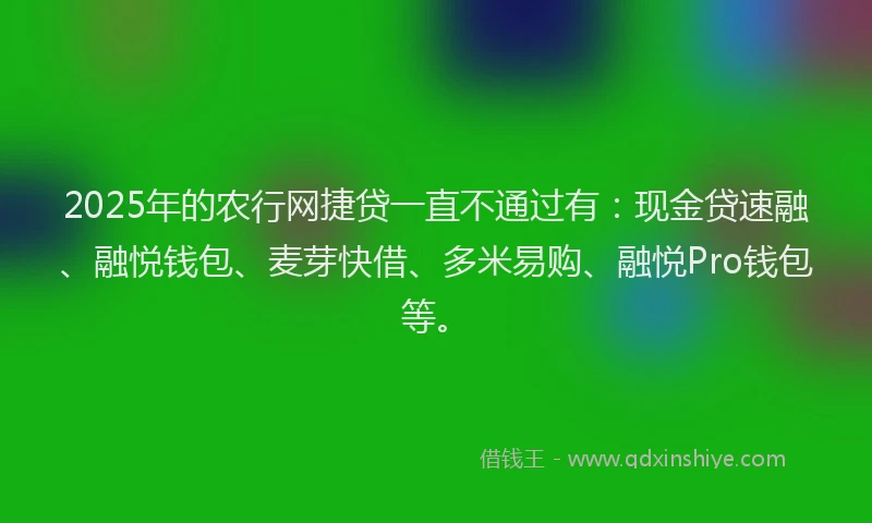 2025年的农行网捷贷一直不通过有：现金贷速融、融悦钱包、麦芽快借、多米易购、融悦Pro钱包等。