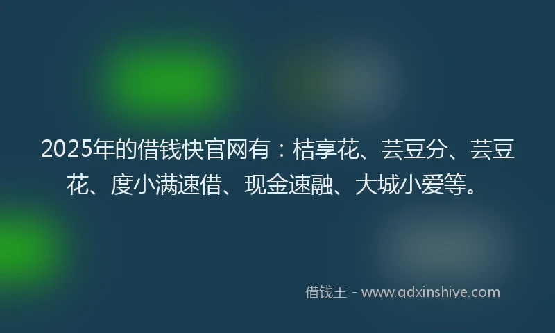 2025年的借钱快官网有：桔享花、芸豆分、芸豆花、度小满速借、现金速融、大城小爱等。