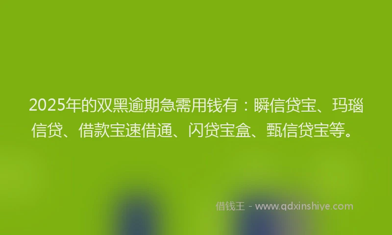 2025年的双黑逾期急需用钱有：瞬信贷宝、玛瑙信贷、借款宝速借通、闪贷宝盒、甄信贷宝等。