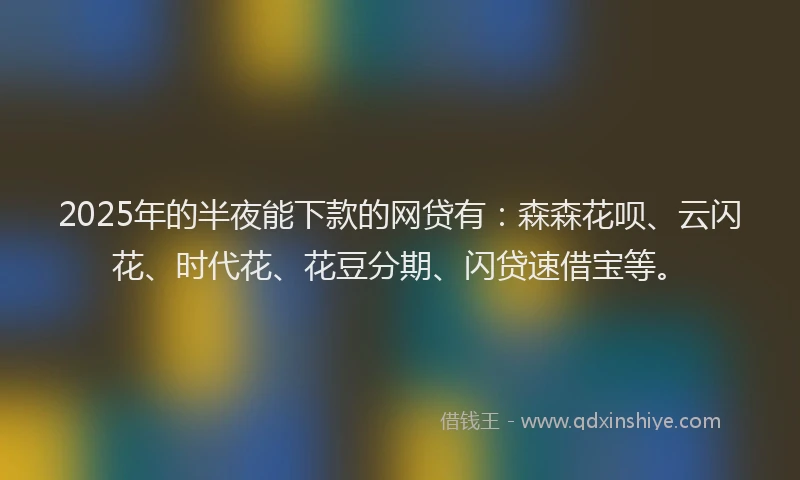 2025年的半夜能下款的网贷有：森森花呗、云闪花、时代花、花豆分期、闪贷速借宝等。
