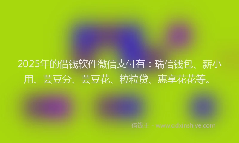 2025年的借钱软件微信支付有：瑞信钱包、薪小用、芸豆分、芸豆花、粒粒贷、惠享花花等。