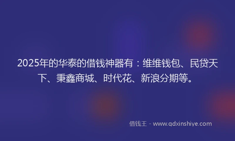 2025年的华泰的借钱神器有：维维钱包、民贷天下、秉鑫商城、时代花、新浪分期等。