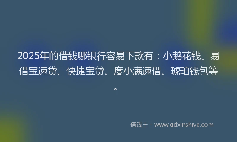 2025年的借钱哪银行容易下款有：小鹅花钱、易借宝速贷、快捷宝贷、度小满速借、琥珀钱包等。