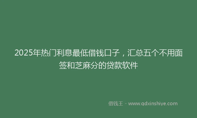 2025年热门利息最低借钱口子，汇总五个不用面签和芝麻分的贷款软件