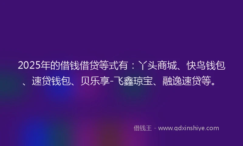 2025年的借钱借贷等式有：丫头商城、快鸟钱包、速贷钱包、贝乐享-飞鑫琼宝、融逸速贷等。