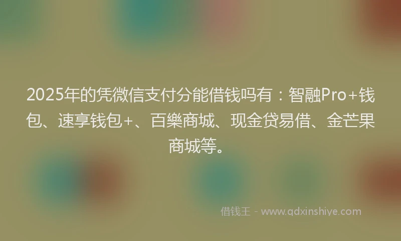 2025年的凭微信支付分能借钱吗有：智融Pro+钱包、速享钱包+、百樂商城、现金贷易借、金芒果商城等。