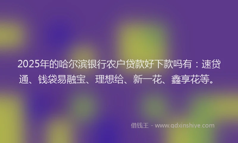 2025年的哈尔滨银行农户贷款好下款吗有：速贷通、钱袋易融宝、理想给、新一花、鑫享花等。
