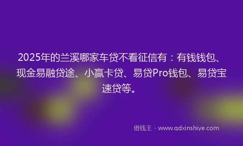 2025年的兰溪哪家车贷不看征信有：有钱钱包、现金易融贷途、小赢卡贷、易贷Pro钱包、易贷宝速贷等。