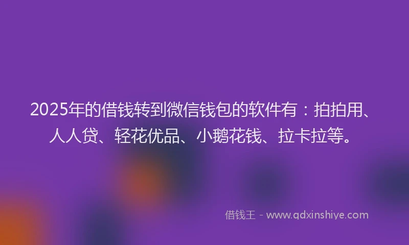 2025年的借钱转到微信钱包的软件有：拍拍用、人人贷、轻花优品、小鹅花钱、拉卡拉等。