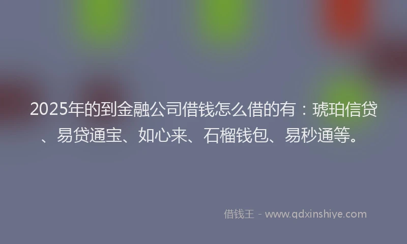 2025年的到金融公司借钱怎么借的有：琥珀信贷、易贷通宝、如心来、石榴钱包、易秒通等。