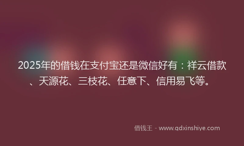 2025年的借钱在支付宝还是微信好有：祥云借款、天源花、三枝花、任意下、信用易飞等。